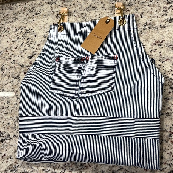 NWT Jeanerlor Blue Striped Denim Apron Cotton Canvas Straps Unisex Chef Gardner - Picture 4 of 9